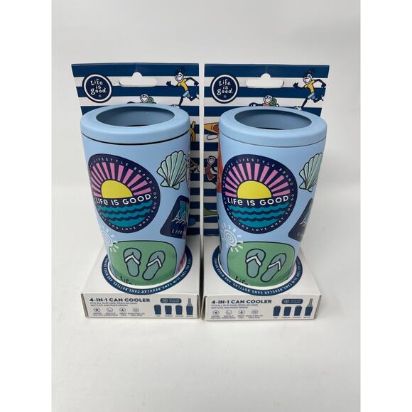 Life Is Good 4 in 1 Beverage Cooler Sticker Collage set of 2 NEW - Picture 1 of 4